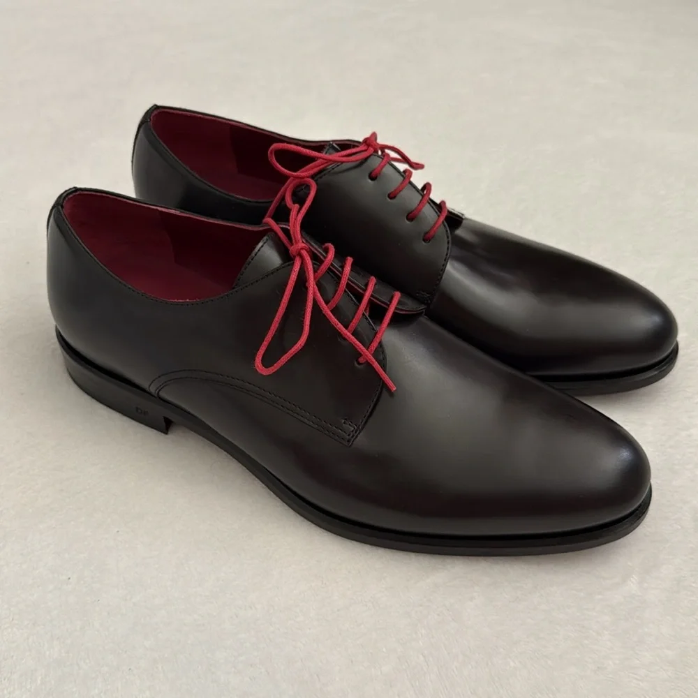 Sam Surin | Bespoke Black Leather Oxfords Red Laces Custom DF Monogram (9.5)